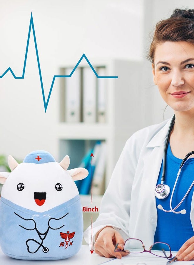 refavor Nurse Cow Stuffed Animal - 8 Inches Navy Cow Plush Toy Nurse Gifts for Women RN Plush Nurse Graduation Stuffed Animals Girls Students Nurse Week Nursing Soft Cow Plushies Gift(Bell) - Image 3