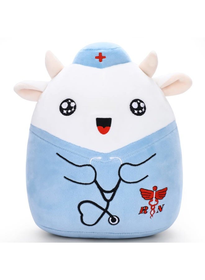 refavor Nurse Cow Stuffed Animal - 8 Inches Navy Cow Plush Toy Nurse Gifts for Women RN Plush Nurse Graduation Stuffed Animals Girls Students Nurse Week Nursing Soft Cow Plushies Gift(Bell) - Image 1