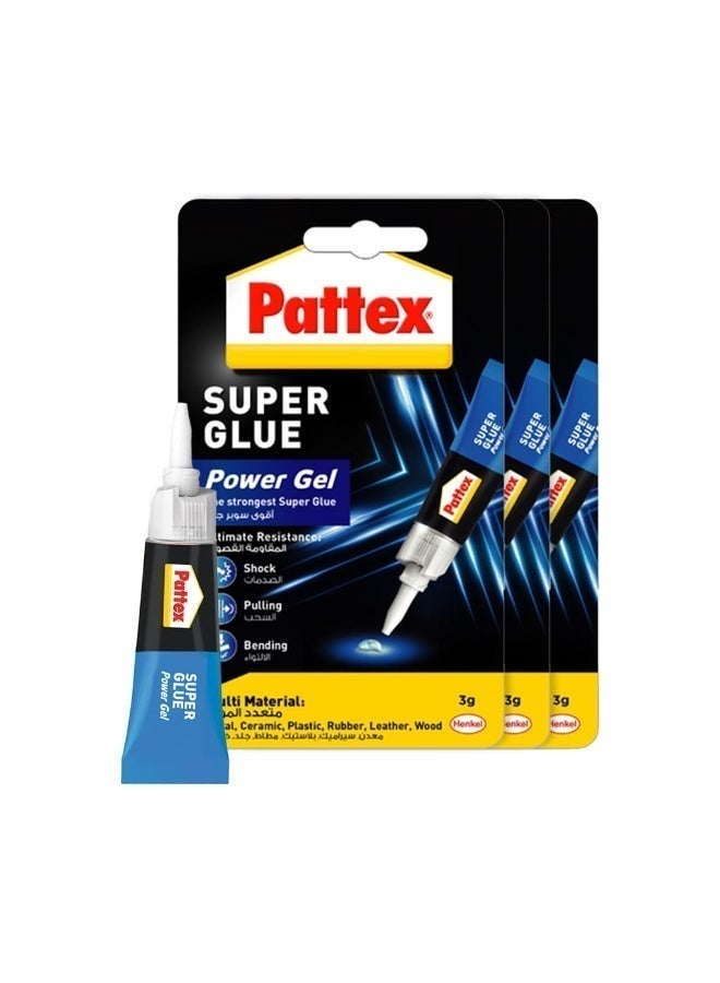 Pattex باتكس سوبر غراء باور جل أنبوب | لاصق متعدد الاستخدامات للمواد المرنة | إصلاح فوري غير مرئي | متوافق مع المعدن، السيراميك، المطاط، الجلد والخشب | آمن في غسالة الصحون | 3 جرام (عبوة من 3) - Image 1
