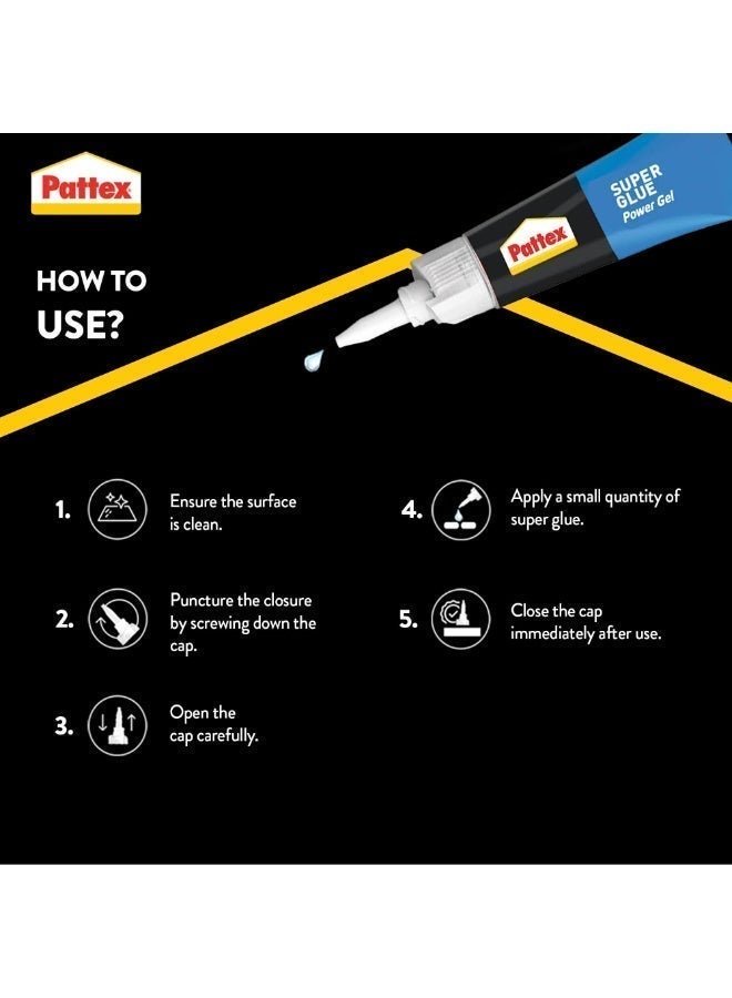 Pattex باتكس سوبر غراء باور جل أنبوب | لاصق متعدد الاستخدامات للمواد المرنة | إصلاح فوري غير مرئي | متوافق مع المعدن، السيراميك، المطاط، الجلد والخشب | آمن في غسالة الصحون | 3 جرام (عبوة من 3) - Image 3