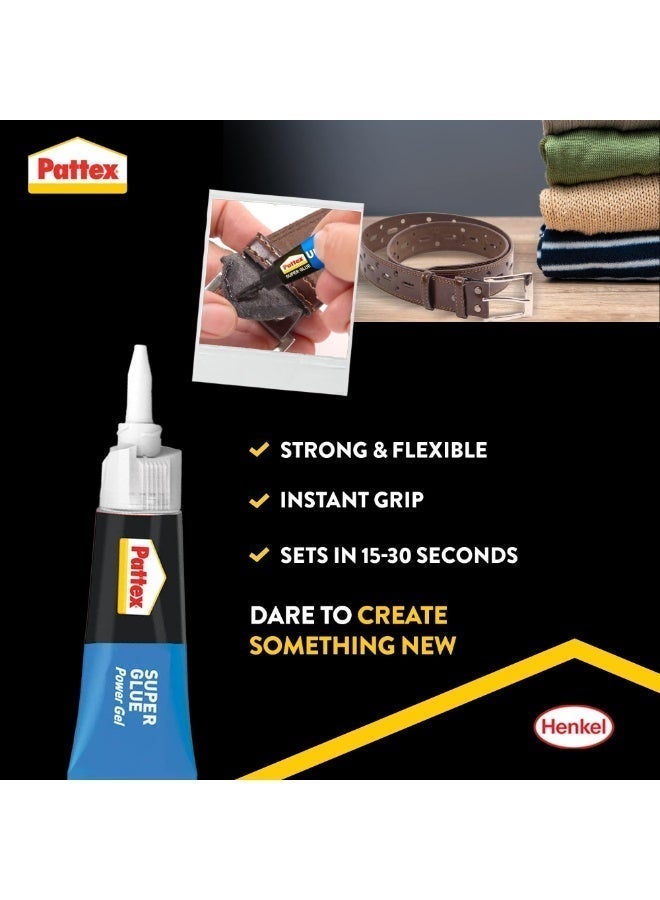 Pattex باتكس سوبر غراء باور جل أنبوب | لاصق متعدد الاستخدامات للمواد المرنة | إصلاح فوري غير مرئي | متوافق مع المعدن، السيراميك، المطاط، الجلد والخشب | آمن في غسالة الصحون | 3 جرام (عبوة من 3) - Image 2