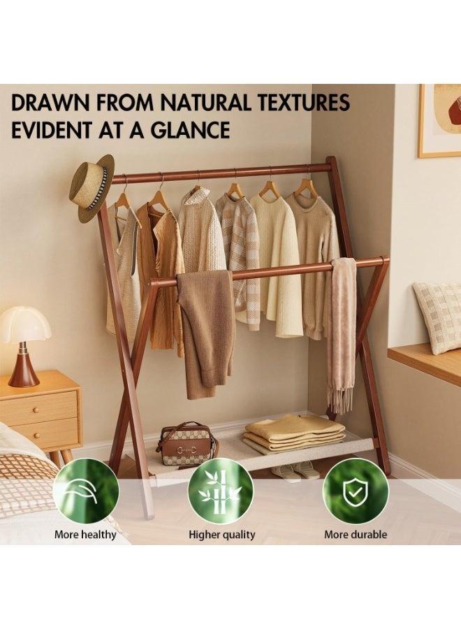 0TO1 TECH Wooden Towel Rack, Foldable Wooden Coat Rack Stand with Bottom Storage Shelf, Floor Standing Clothes Stand for Clothes & Bags, Easy Assembly, Freestanding Wardrobe for Bedrooms,Hotels,Laundry Rooms - Image 2