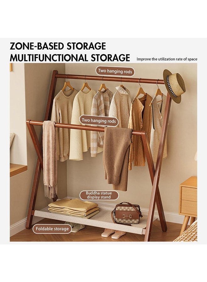 0TO1 TECH Wooden Towel Rack, Foldable Wooden Coat Rack Stand with Bottom Storage Shelf, Floor Standing Clothes Stand for Clothes & Bags, Easy Assembly, Freestanding Wardrobe for Bedrooms,Hotels,Laundry Rooms - Image 3