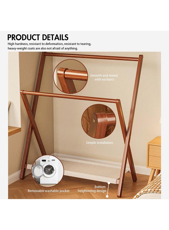 0TO1 TECH Wooden Towel Rack, Foldable Wooden Coat Rack Stand with Bottom Storage Shelf, Floor Standing Clothes Stand for Clothes & Bags, Easy Assembly, Freestanding Wardrobe for Bedrooms,Hotels,Laundry Rooms - Image 5