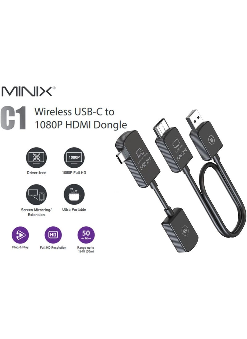 Minix MINIX C1 USBC HDMI Wireless Extender1080P 60Hz Plug and Play for Laptops PC Smartphones Game Consoles Streaming Screen Mirroring Android Range up to 50m164ft Driver Free Black  - Image 2