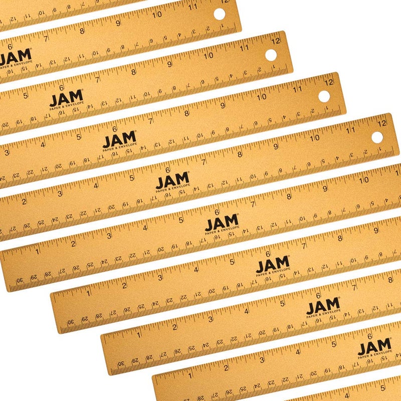 JAM PAPER Strong Aluminum Bulk Rulers 12 Inch Metal Ruler with NonSkid Cork Backing Gold Metallic 12Pack - Image 2
