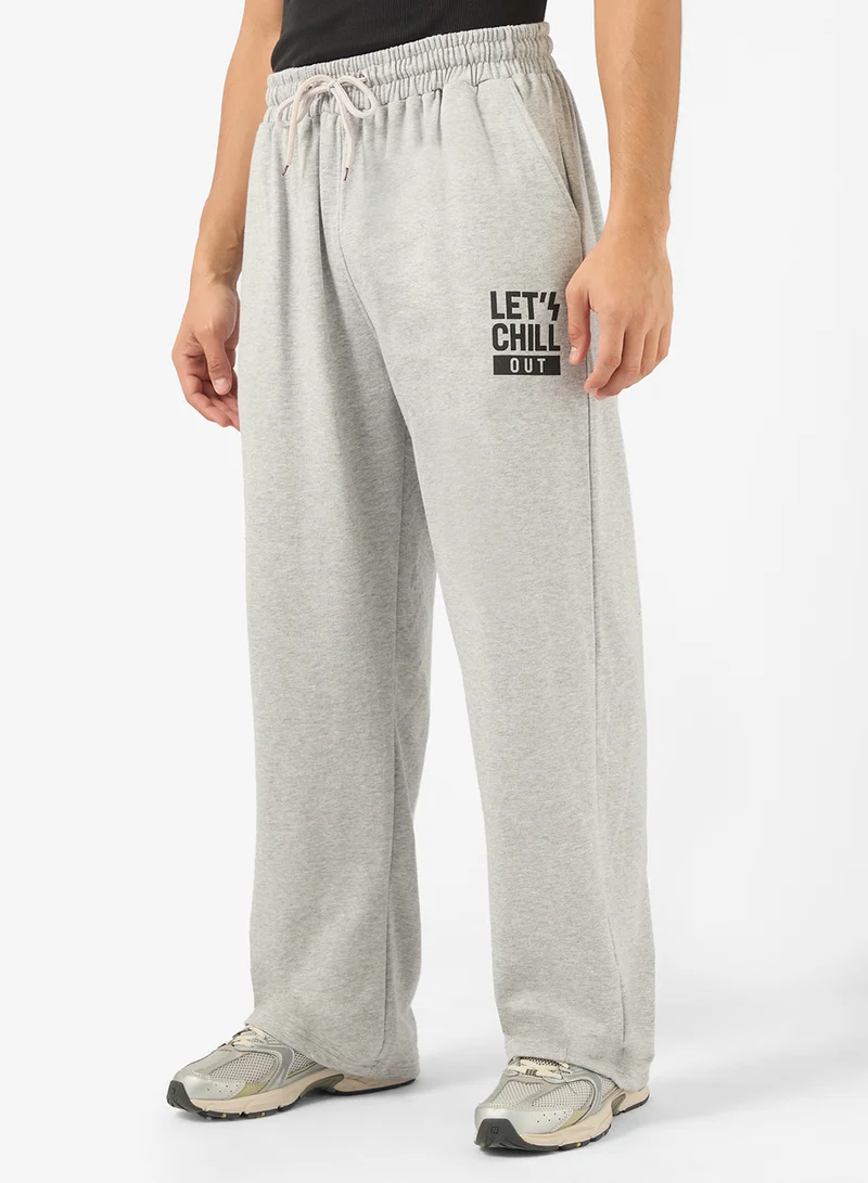Text Print Open Hem Joggers