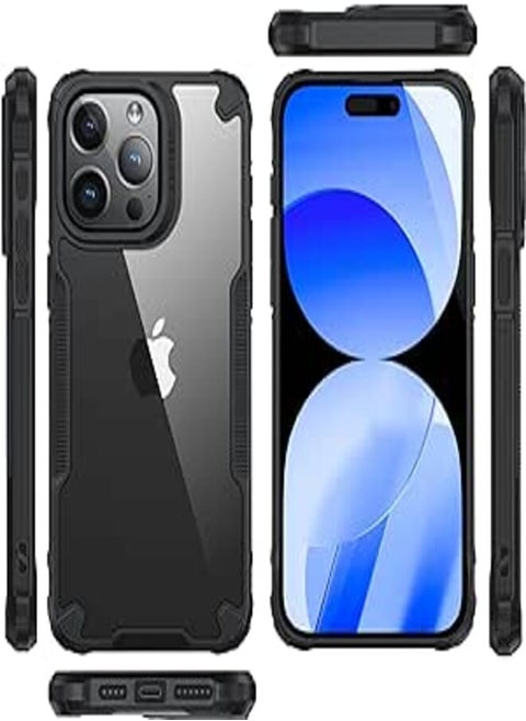 LENOK Original Shockproof Protect Hybrid case for iPhone 15 pro max(action button), Heavy Duty, Military Grade Drop Protective Case for iPhone 15 pro max (transperent/black border)