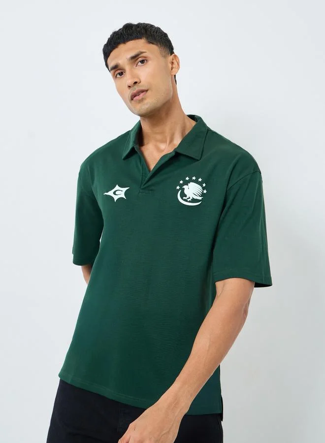 Men Green Graphic Print Oversized Polo