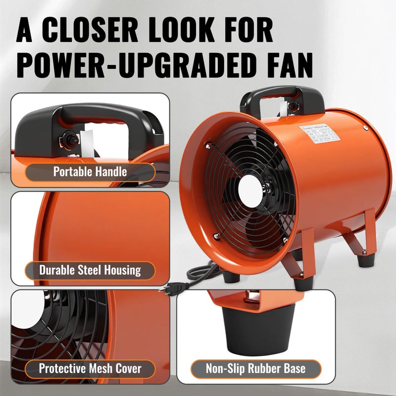 dreamdragon Upgraded 8-Inch Utility Blower Fan, Portable Industrial Exhaust Fan with 16.4ft Flexible Duct Hose, 3300 RPM Low-Noise Ventilator for Workshops Warehouses and Basements - Image 4