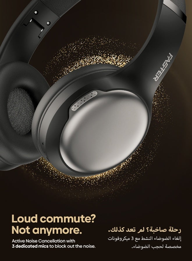 Faster S5-Pro ANC+ENC Wireless Over-Ear Headphones, Bluetooth 6.0+EDR, Low Latency Music Gaming, 3EQ Sound, Voice Assistant, 40mm Drivers, 60H Playtime, Adjustable Headband (Black) - Image 4
