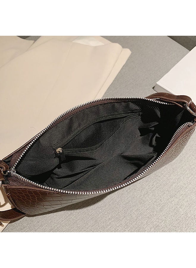 NIBEMINENT Crocodile Pattern Vintage Short Strap Crossbody Bag Coffee  - Image 3