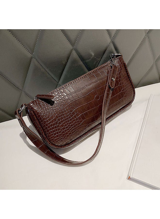 NIBEMINENT Crocodile Pattern Vintage Short Strap Crossbody Bag Coffee  - Image 2