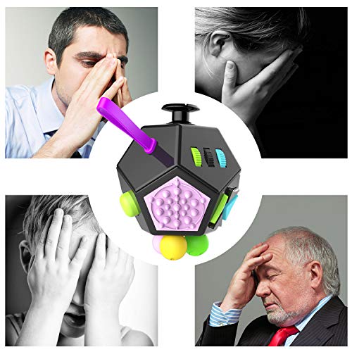 DODOMAGXANADU مكعب فidget دوديكاكون – مكعب ألعاب فidget ذو 12 وجه لتخفيف التوتر والقلق ومكافحة الاكتئاب والتركيز أثناء السفر للأطفال والبالغين أفكار هدايا لعيد الميلاد (ب2 أسود ملون) - Image 5