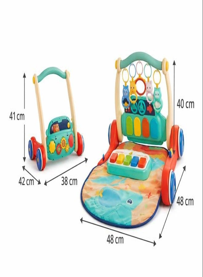 Braintastic 2 in 1 Musical Baby Play Gym & Push Walker with Piano, Lights, Rattles and Tummy Time Water Play Mat for Infants & Toddlers (Multicolor) - Image 2