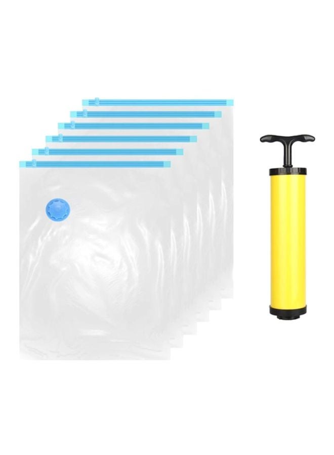 Vacuum Reusable Sealer Storage Bag Set With Suction Pump Clear/Blue/Yellow 50x70cm - Image 1