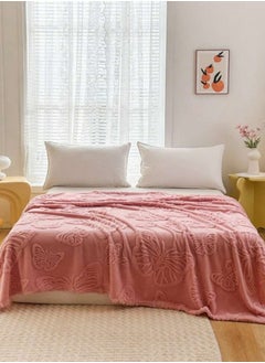 LUNA Home 3D Imitation Butterfly Fleece Soft Blanket, Old Pink color.  - Image 1