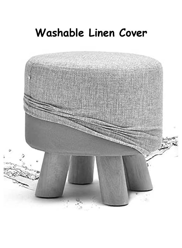 LINGWEI Round Stool Ottoman Footrest Stool with Wooden Legs Sitting Pouffe Chair Shoe Change Bench Febric Padded Seat Pouf Ottoman Round Footrest - Image 4