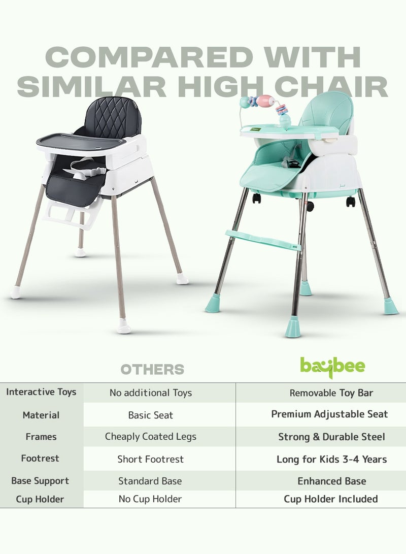 BAYBEE 4 In 1 Nora Convertible High Chair For Kids With Adjustable Height And Footrest Baby Toddler Feeding Booster Seat With Tray Safety Belt Kids High Chair For Baby 6 Months To 4 Years Green - Image 2