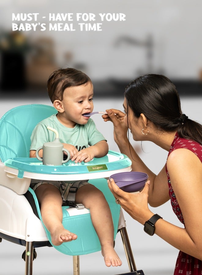 BAYBEE 4 In 1 Nora Convertible High Chair For Kids With Adjustable Height And Footrest Baby Toddler Feeding Booster Seat With Tray Safety Belt Kids High Chair For Baby 6 Months To 4 Years Green - Image 3