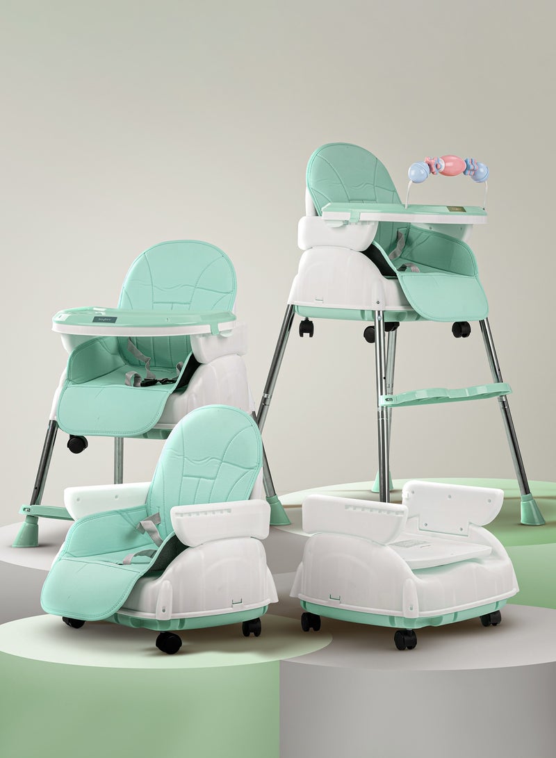 BAYBEE 4 In 1 Nora Convertible High Chair For Kids With Adjustable Height And Footrest Baby Toddler Feeding Booster Seat With Tray Safety Belt Kids High Chair For Baby 6 Months To 4 Years Green - Image 1