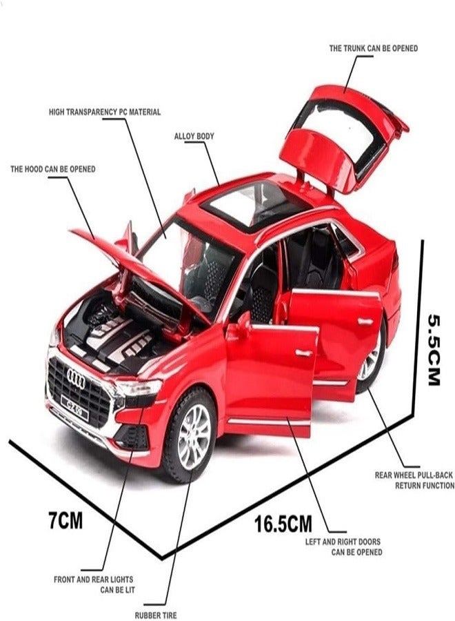 1:32 Scale Audii Pullback Car Model Metal Diecast Toy with Openable Doors, Sound and Light Toy for Kid (Red) - Image 2