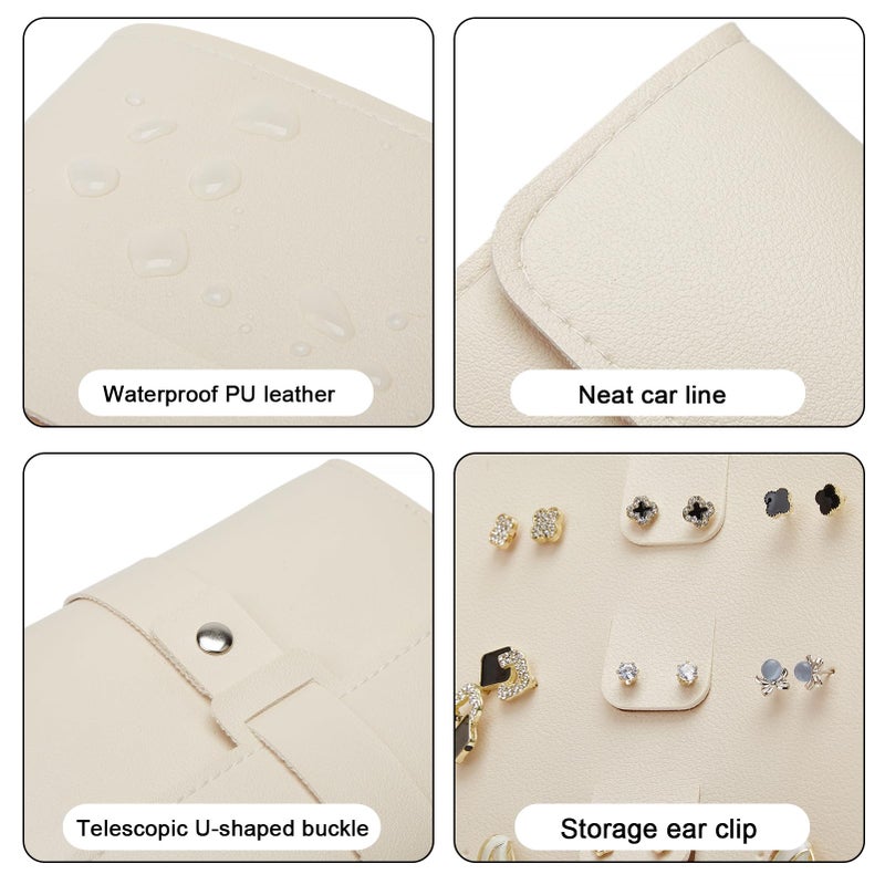 LAKE OF FIRE Earring Holder Organizer with Foldable Book Design Jewelry Book Organizer, Portable Pu Leather Travel Earring Case(Beige) - Image 3
