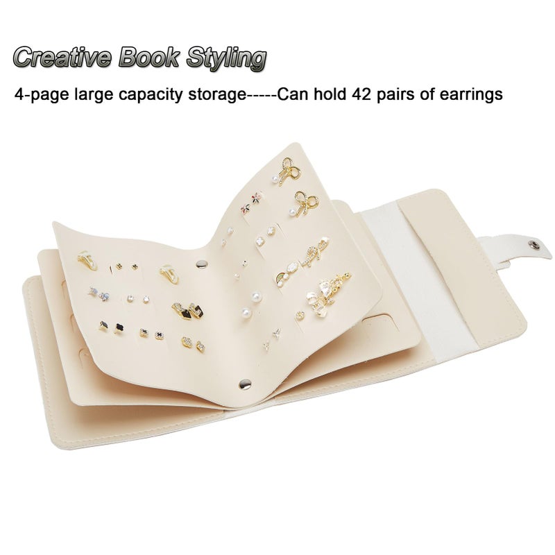 LAKE OF FIRE Earring Holder Organizer with Foldable Book Design Jewelry Book Organizer, Portable Pu Leather Travel Earring Case(Beige) - Image 5