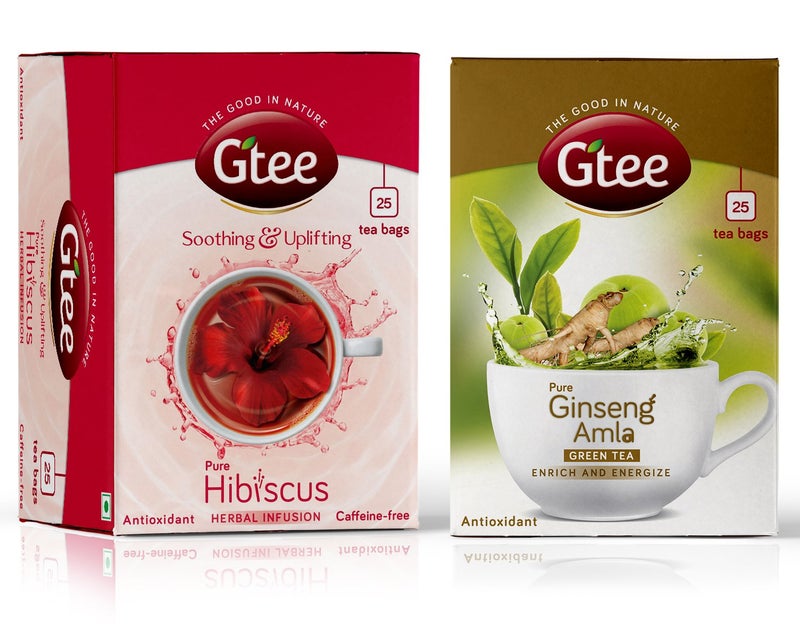 GTEE Green Tea Bags - Ginseng & Hibiscus Tea Bags, 25 Tea bags (Pack of 2) - Image 1