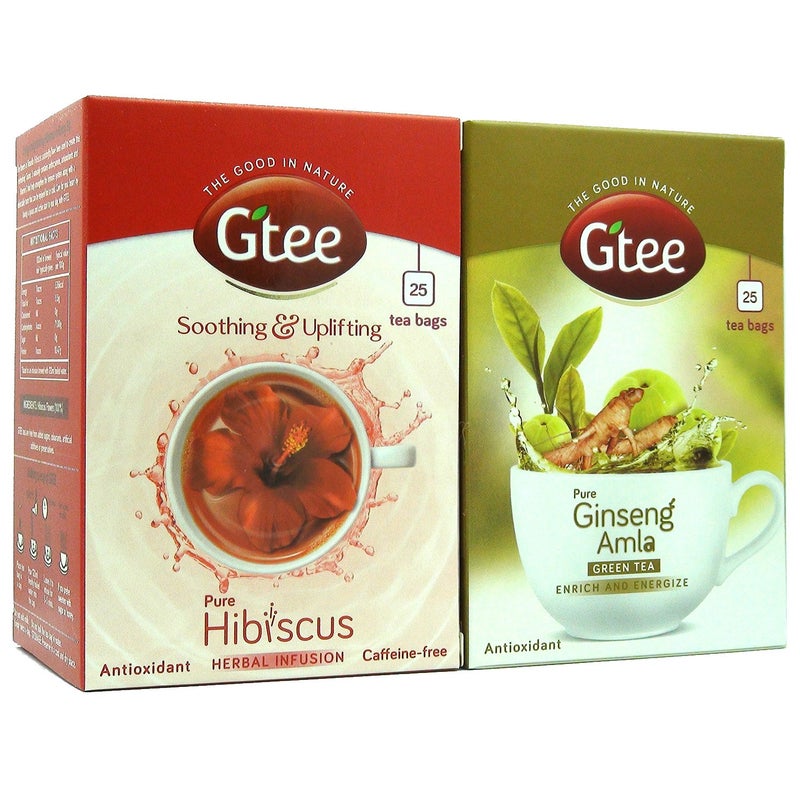 GTEE Green Tea Bags - Ginseng & Hibiscus Tea Bags, 25 Tea bags (Pack of 2) - Image 2