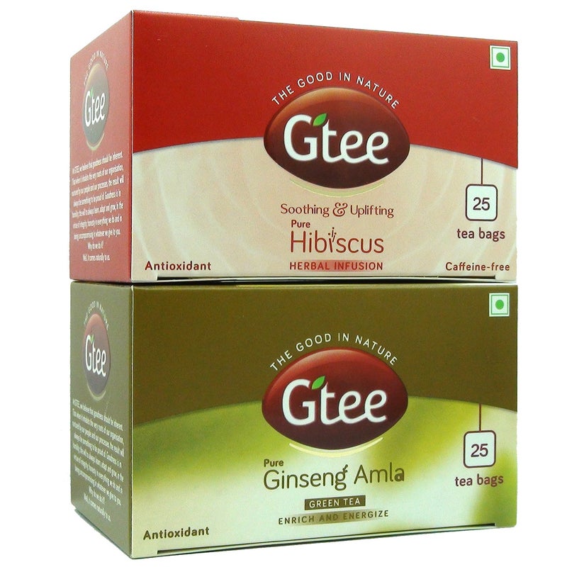 GTEE Green Tea Bags - Ginseng & Hibiscus Tea Bags, 25 Tea bags (Pack of 2) - Image 3