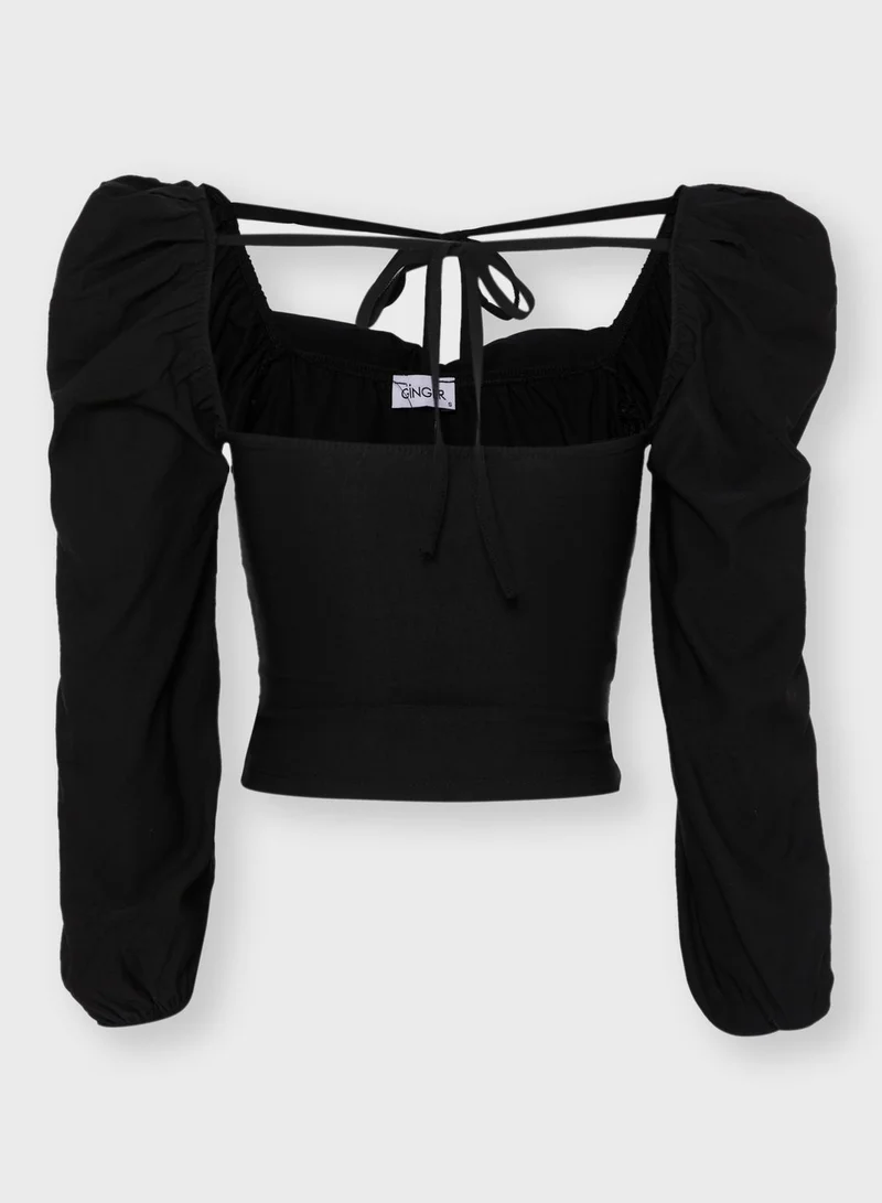 Ginger Puffed Sleeve Bustier Crop Top