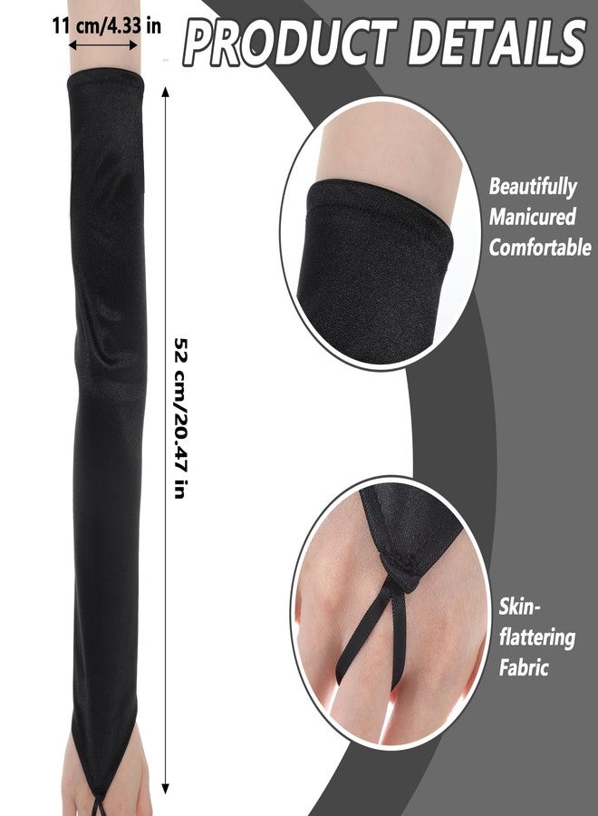 oruola قفازات أورولا الطويلة بدون أصابع، قفازات ساتان سوداء لحفلات الزفاف، أزياء غوث بانك، وأزياء الثمانينيات التنكرية، قفازات طويلة مطاطية بدون أصابع - Image 3