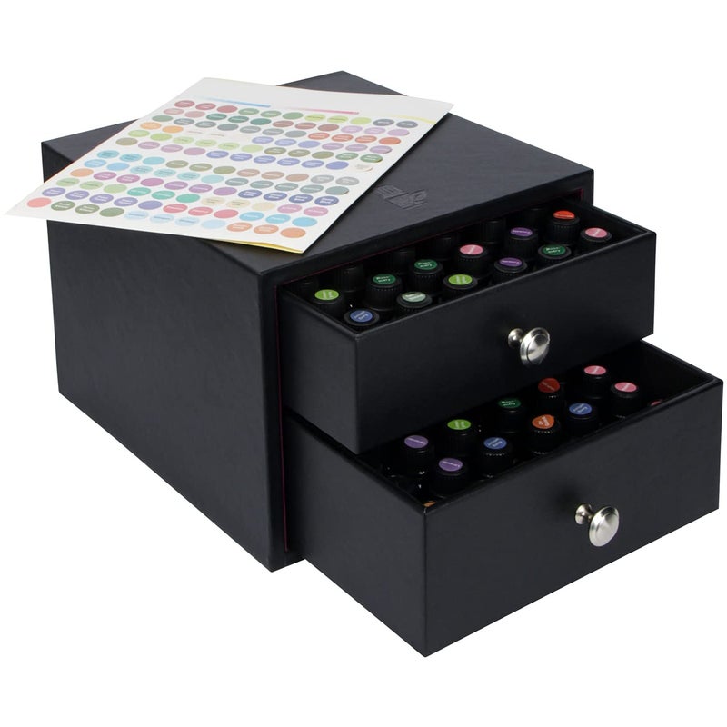 J JACKCUBE DESIGN J JACKCUBE DESIGN Essential Oil Organizer Storage Box Case, Holds 96 Bottles 5-15ml Essential Oils, Roller Bottles- Leather Drawer Oil Holder Display- MK525A 