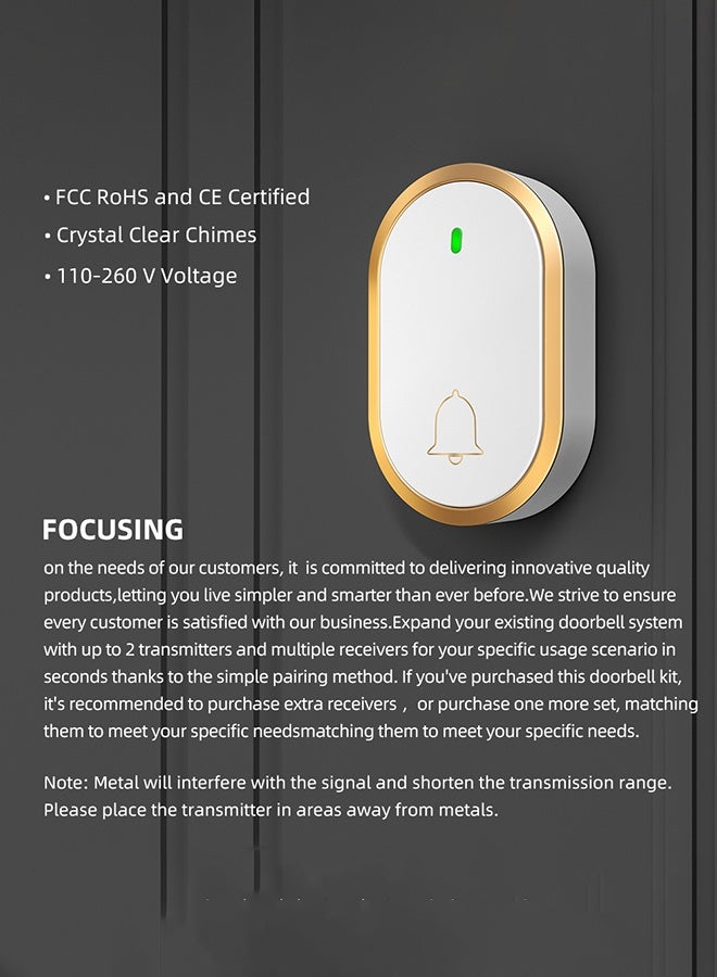 رونغتاي جرس باب لاسلكي مقاوم للماء يتميز بضوء ستروب إشارة يصل مداه الفعال إلى أكثر من 1300 قدم. يوفر 60 نغمة جرس باب و 4 إعدادات للصوت. مناسب للمنازل والمكاتب والشقق والفنادق والمستودعات والمباني المماثلة. - Image 3