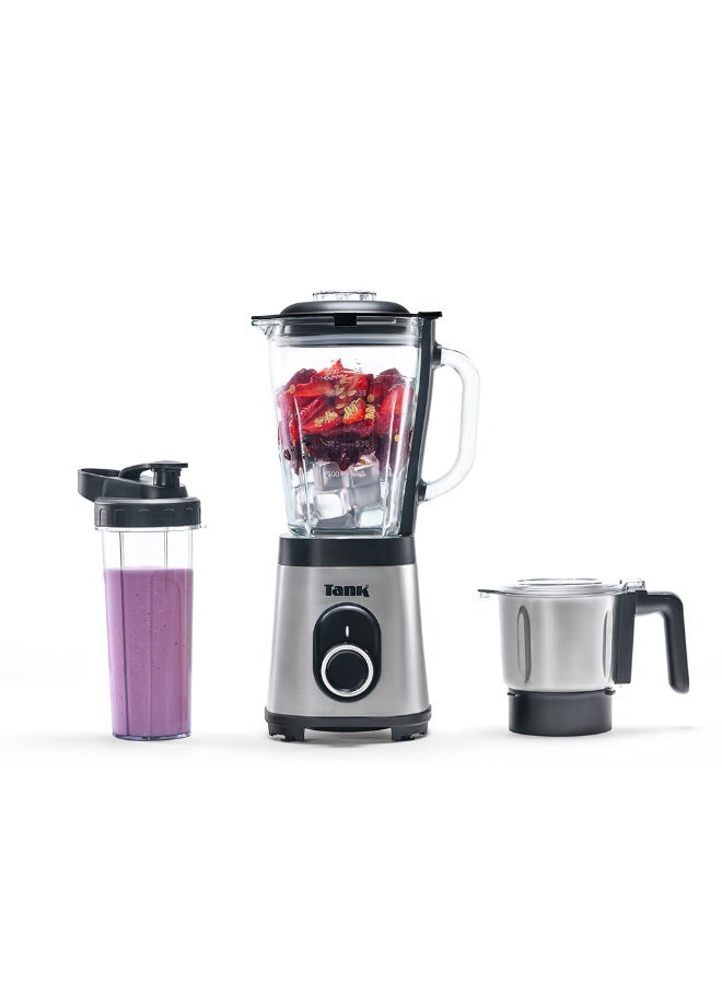 TANK Tank Super Blender, 1.5L Glass Jug , with 500ml Stainless Steel Grinder and 900ml  BPA Free Plastic Bottle,  800 Watts, YB-S62k GR - Image 1