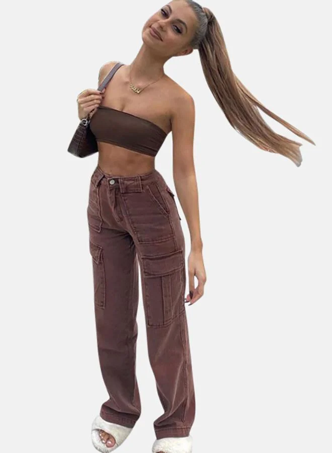 يونيكي Brown Denim Cargo Pants