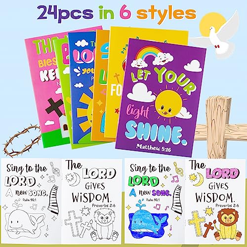 Dvbonike 24Pcs Bible Coloring Books Religious Theme DIY Colorin Pages with Inspirational Words Drawing Holiday Christian Activity Supplies for Sunday School Classroom Rewards Artwork Gift for Kids - Image 5
