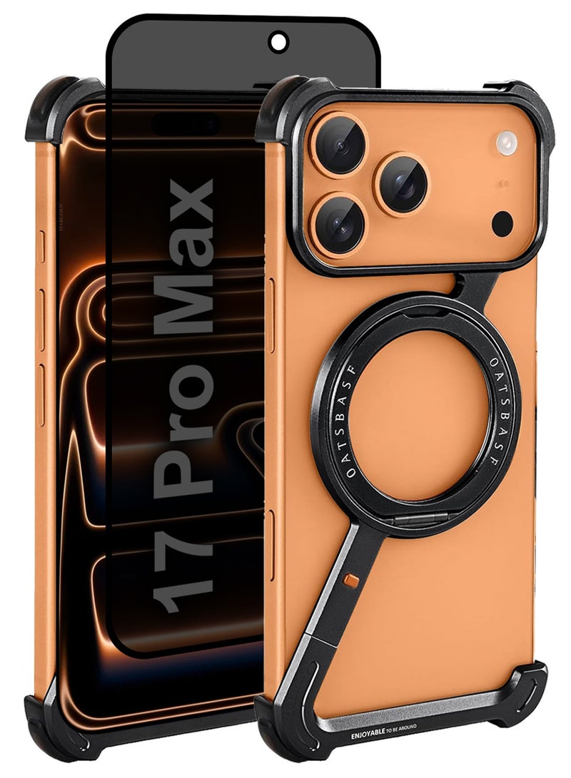 2Packs Minimalist Phone Cover for iPhone 17 Pro Max, 360° Rotation Kickstand Aluminum Metal Frameless Design Bumper Z Case, Protective Shock Grade Shell with Privacy Screen Protector - - Image 1