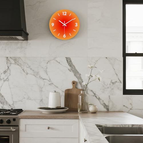 YTAONS 12 in Modern Wall Clock, Silent Glass Clock, Decorative Wall Clocks for Living Room Kitchen Office Bedroom (Orange) - Image 4