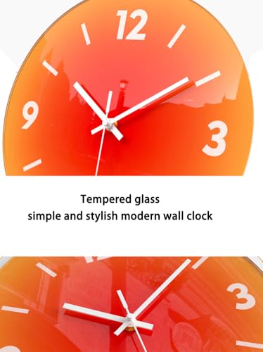 YTAONS 12 in Modern Wall Clock, Silent Glass Clock, Decorative Wall Clocks for Living Room Kitchen Office Bedroom (Orange) - Image 3