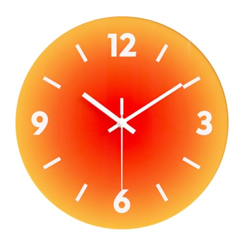 YTAONS 12 in Modern Wall Clock, Silent Glass Clock, Decorative Wall Clocks for Living Room Kitchen Office Bedroom (Orange) - Image 1