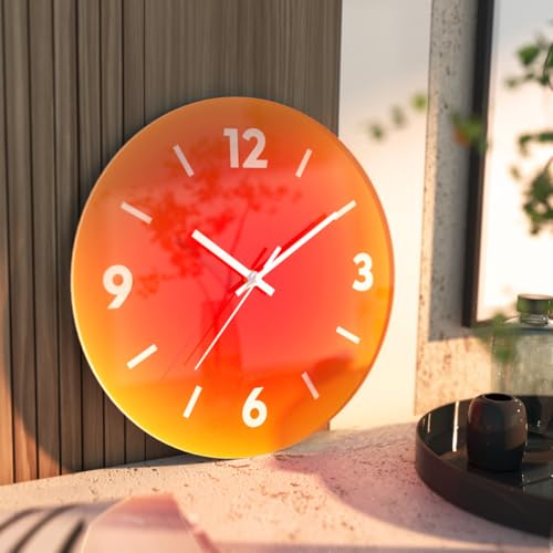 YTAONS 12 in Modern Wall Clock, Silent Glass Clock, Decorative Wall Clocks for Living Room Kitchen Office Bedroom (Orange) - Image 2