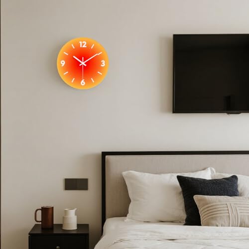 YTAONS 12 in Modern Wall Clock, Silent Glass Clock, Decorative Wall Clocks for Living Room Kitchen Office Bedroom (Orange) - Image 5
