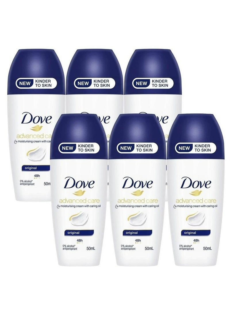 دوف مزيل عرق دوف أدفانسد كير الأصلي، 50 مل - عبوة من 6 قطع | مضاد للتعرق، حماية من العرق والروائح الكريهة تدوم 48 ساعة، خالٍ من الكحول، تركيبة مرطبة
