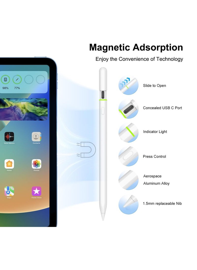 ماركة غير محددة قلم ستايلس لأجهزة iPad (2018-2024) – شحن سريع، حساسية للإمالة، رفض راحة اليد، مغناطيسي، متوافق مع iPad Pro، Air، Mini، وأجهزة iPad من الجيل 6-10  - Image 3