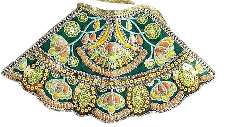 Partish Radha Krishna Dress | Poshak for Yugal Jodi | Radhe Krishna Ji Poshak with Heavy Work (Green, Dress Size 5 Inches for 8 & 9 Inches Murti) - Image 5
