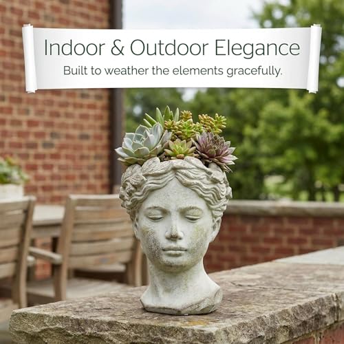 Distinctive Designs Greek/Roman Style Female Statue Head Cement Planter (Style 1) - Image 2