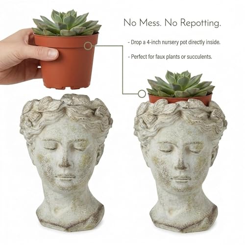 Distinctive Designs Greek/Roman Style Female Statue Head Cement Planter (Style 1) - Image 4