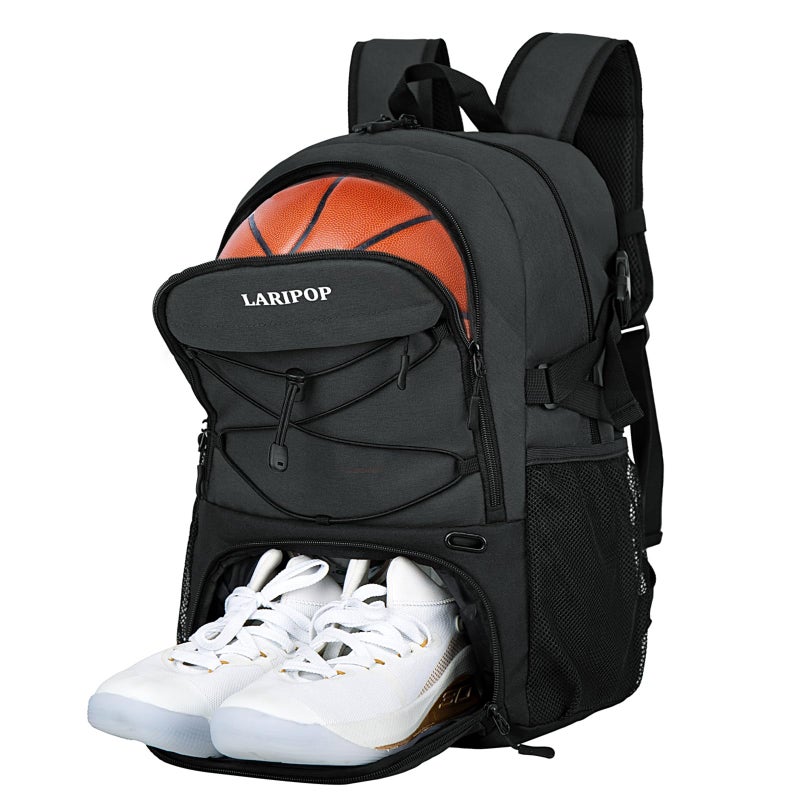 LARIPOP Basketball Backpack with Ball Compartment Ventilated Shoe Pocket Fits US Size 15 Water Resistant 30L Sports Bag for Men Women Teen Athletes Practice Travel - Image 2